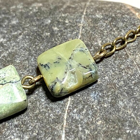 2/$20 Dark Green Serpentine Leaf Branch Necklace, Genuine Gemstone Bronze Chain - Picture 12 of 16